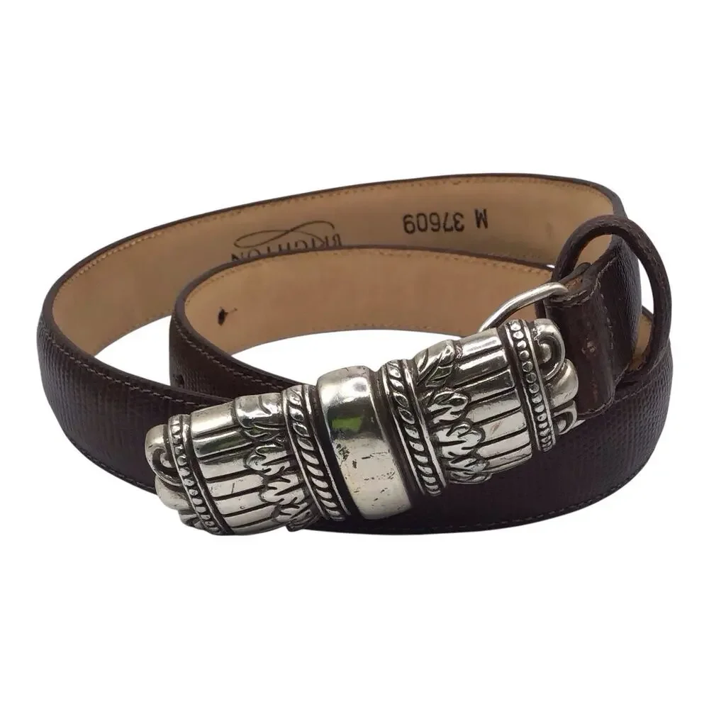 Brighton Women’s Brown Embossed Leather Belt Silver Tone Buckle Size M